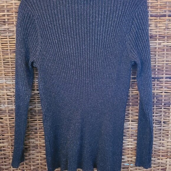 Chico's Gray Silver Ribbed Glitter Metallic Turtleneck Pullover Sweater SZ XL /3 - Picture 7 of 7